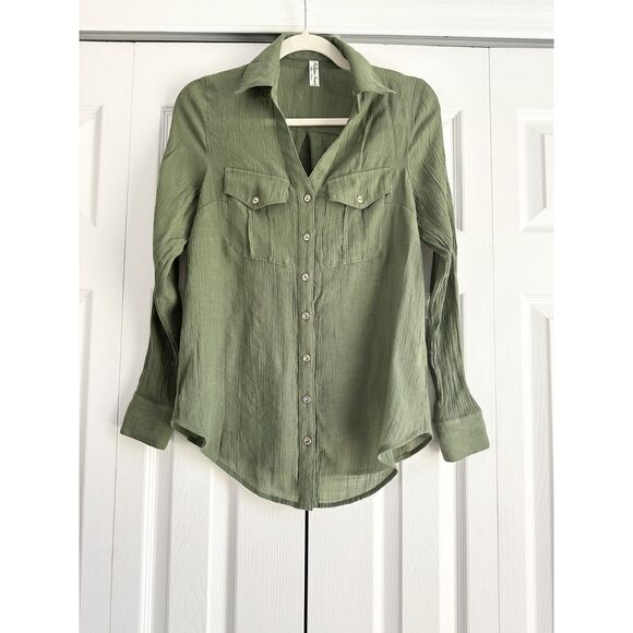 PerSeption Concept Blouse Size S Green Adjustable Long Sleeve - Picture 1 of 8